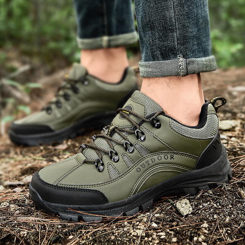 Men's Autumn Winter Outdoor Sports Shoes Leather Low Cut Hiking Boots Comfortable Trekking Sneakers for Walking