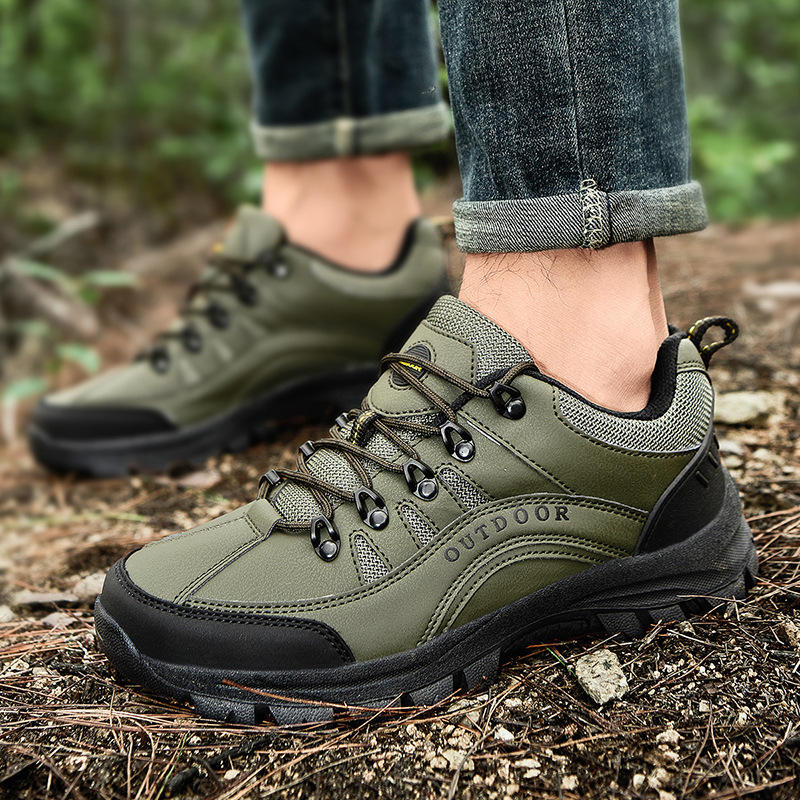 Men's Autumn Winter Outdoor Sports Shoes Leather Low Cut Hiking Boots Comfortable Trekking Sneakers for Walking